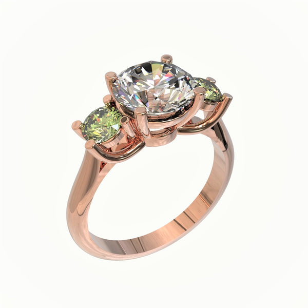 Ring with a trio of coloured gemstones