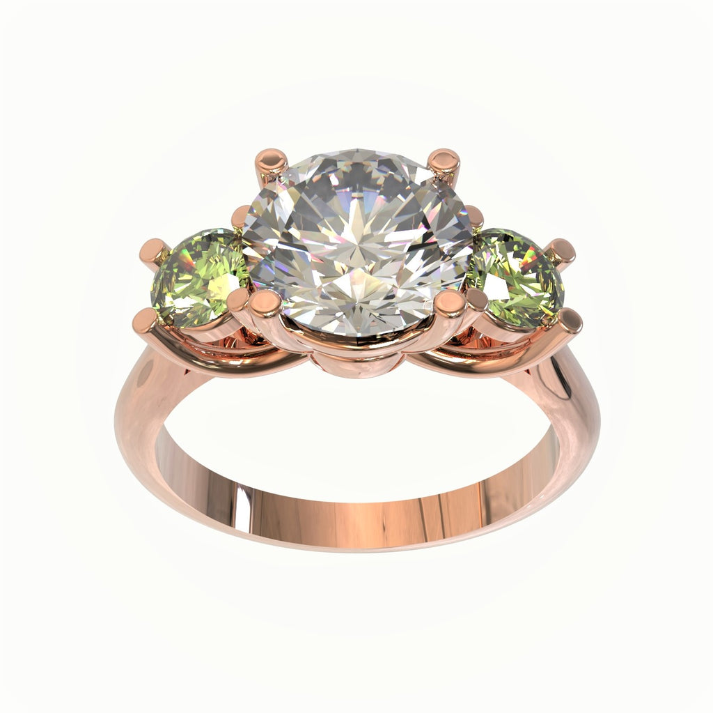 Ring with a trio of coloured gemstones