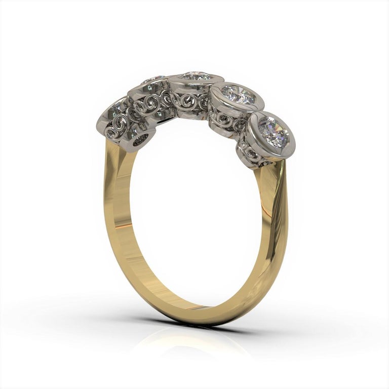 Five Diamonds Vintage Ring in 18 Carat Two Tone Gold