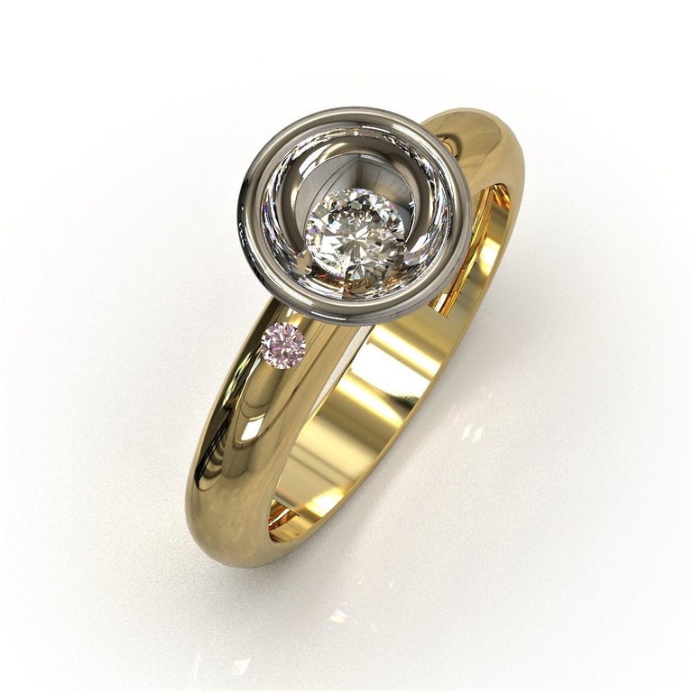 Art Deco White & Pink Diamond in a Platinum & 18 Carat Yellow Gold Engagement  Ring